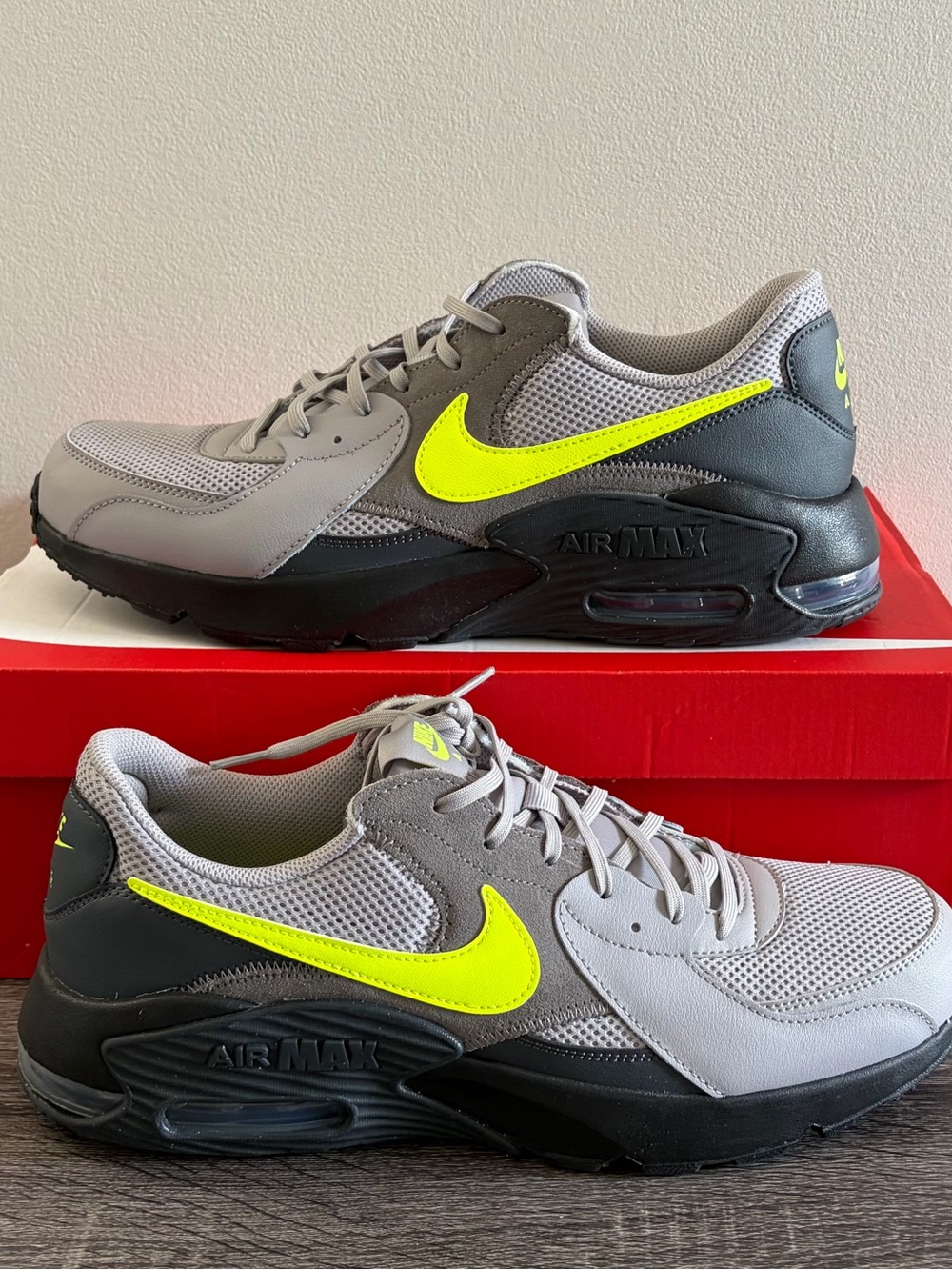 Men's Size 13 Nike Air Max Sneakers - Gray with Neon Yellow Swoosh